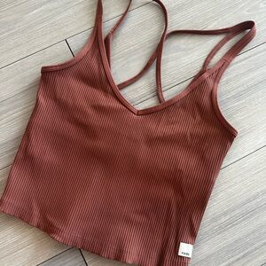 Vuori Women's Ribbed Double-Strap Crop Tank in Rust